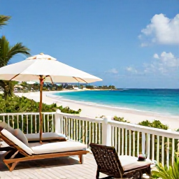 Caribbean Holidays, Barbados Luxury April, Elegant luxury hotel terrace in Barbados overlooking a white sandy beach and clear blue Caribbean water