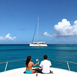 Caribbean Holidays, Barbados Luxury February, Couple enjoying a private catamaran cruise along the clear blue coast of Barbados