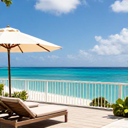 Caribbean Holidays, Barbados Luxury February, Luxury beachfront hotel terrace overlooking the calm Caribbean Sea in Barbados