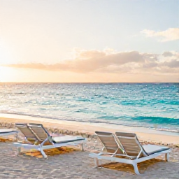 Caribbean Holidays, Barbados Luxury Holidays, A luxurious beachfront hotel in Barbados at sunrise, with calm turquoise sea, white sand and elegant loungers