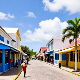 Caribbean Holidays, Barbados Luxury Holidays, Colourful historic Bridgetown street in Barbados with colonial buildings, local shops and visitors exploring