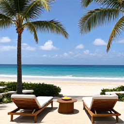Caribbean Holidays, Barbados Luxury Holidays, Elegant Barbados hotel terrace overlooking a tropical beach in December, comfortable loungers, palms and blue Caribbean water