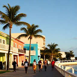 Caribbean Holidays, Barbados May Breaks, Bright Bridgetown waterfront in May with colourful buildings, palm trees and visitors strolling in warm sunshine