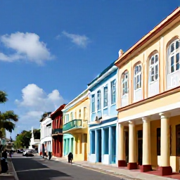 Caribbean Holidays, Barbados May Breaks, Historic Bridgetown street scene with colonial architecture, colourful shopfronts and pedestrians exploring the capital