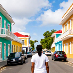 Caribbean Holidays, Barbados Multi-Centre, A traveller exploring Bridgetown, Barbados, with colourful buildings, historic architecture and a lively Caribbean street scene