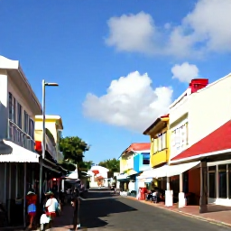 Caribbean Holidays, Barbados Multi-Centre, Colourful Bridgetown street scene in Barbados with historic buildings, local shops, pedestrians and bright Caribbean sunshine