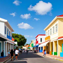 Caribbean Holidays, Barbados Multi-Centre, Colourful Bridgetown street scene in Barbados with historic buildings, local shops, people walking and bright Caribbean sunshine