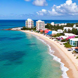 Caribbean Holidays, Barbados Multi-Country, Aerial view of Barbados coastline with turquoise sea, golden beaches and colourful Caribbean buildings