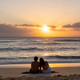 Caribbean Holidays, Barbados Multi-Country, Couple relaxing on a Barbados beach at sunset in July, with gentle waves, golden light and a calm Caribbean horizon