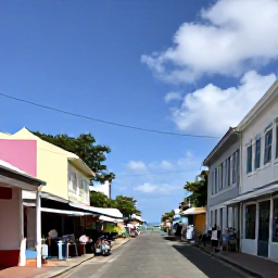 Caribbean Holidays, Barbados Multi-Country Holiday, A colourful Bridgetown street scene in Barbados, showing historic buildings, local shops, pedestrians and a glimpse of the harbour
