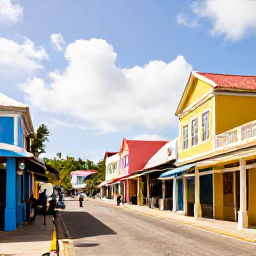 Caribbean Holidays, Barbados Multi-Country Holidays, Colourful Bridgetown street with historic buildings, local shops and visitors exploring Barbados in warm February sunshine