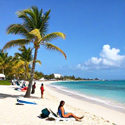 Caribbean Holidays, Barbados Multi-Country, Relaxed Caribbean beach with palm trees, clear water, sun loungers and travellers enjoying an island holiday