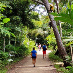 Caribbean Holidays, Barbados Nature Holidays, A family-friendly nature walk in Barbados with visitors watching green monkeys among tropical trees in July