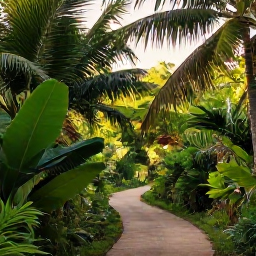 Caribbean Holidays, Barbados Nature Holidays, A lush Barbados nature scene in August, with tropical greenery, a quiet walking trail and soft morning light