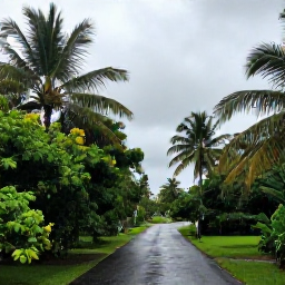 Caribbean Holidays, Barbados Nature Holidays, Green Barbados landscape after light rain, with tropical foliage, palm trees and a quiet country road