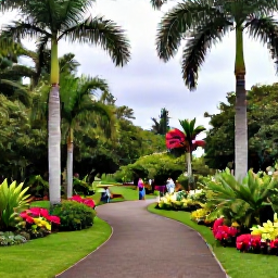 Caribbean Holidays, Barbados Nature Holidays, Green tropical landscape at Hunte's Gardens in Barbados, with winding paths, palms, colourful flowers and visitors exploring peacefully