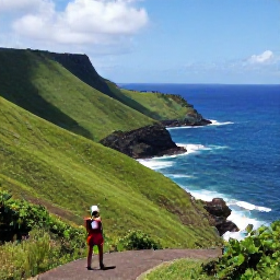 Caribbean Holidays, Barbados Nature Holidays, Hiker overlooking Bathsheba coastline in Barbados, with rolling green hills, rock formations and blue Atlantic Ocean