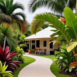 Caribbean Holidays, Barbados Nature Holidays, Hunte's Gardens in Barbados, showing tropical plants, winding paths, palms and a peaceful seating area