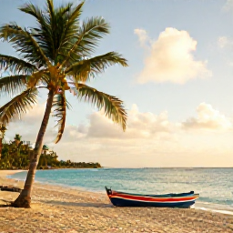 Caribbean Holidays, Barbados Nature Holidays, Relaxed Barbados beach in November with warm sea, palm trees, soft sand and a small colourful fishing boat