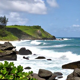 Caribbean Holidays, Barbados Nature Holidays, The dramatic east coast of Barbados near Bathsheba, with Atlantic waves, weathered rocks, green hills and a July sky