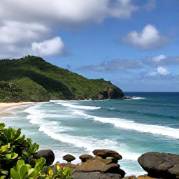 Caribbean Holidays, Barbados Nature Holidays, The east coast of Barbados with Bathsheba rocks, rolling Atlantic waves, green hills and a partly cloudy August sky