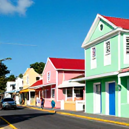 Caribbean Holidays, Barbados November, Colourful Bridgetown street in Barbados with historic buildings, local shops and people enjoying a sunny day