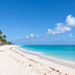 Caribbean Holidays, Barbados November, Sunny Barbados beach in November with calm turquoise sea, soft white sand and a few palm trees