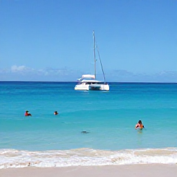 Caribbean Holidays, Barbados November Tours, A catamaran cruise beside the west coast of Barbados with clear blue water, snorkellers, a sandy beach and sea turtles