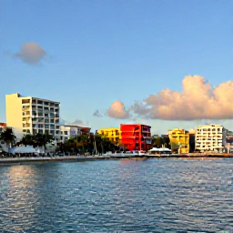 Caribbean Holidays, Barbados October Breaks, Bridgetown waterfront at golden hour in October, colourful buildings, calm Caribbean sea and relaxed holiday atmosphere