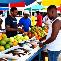 Caribbean Holidays, Barbados October Tours, A lively Barbados food tour in a local market with fresh fish, tropical fruit, colourful stalls and friendly island cooks