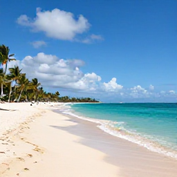 Caribbean Holidays, Barbados October Tours, A sunny Barbados beach in October with calm turquoise water, golden sand, palm trees and a few soft clouds