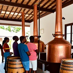 Caribbean Holidays, Barbados October Tours, A traditional Barbados rum distillery tour with visitors learning about rum-making beside copper stills and wooden barrels