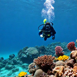 Caribbean Holidays, Barbados Scuba Diving, A diver exploring a colourful coral reef in clear turquoise water off the coast of Barbados in October