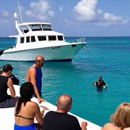 Caribbean Holidays, Barbados Scuba Diving, A friendly Barbados dive instructor briefing holidaymakers beside a dive boat before an October reef excursion
