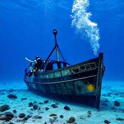 Caribbean Holidays, Barbados Scuba Diving, Historic shipwreck resting on the sandy seabed near Barbados with scuba divers and tropical fish