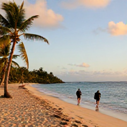 Caribbean Holidays, Barbados Scuba Diving, Relaxed Barbados beach scene after a morning of scuba diving, with golden sand, palm trees and calm sea