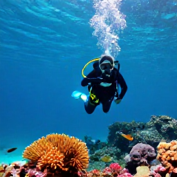 Caribbean Holidays, Barbados Scuba Diving, Scuba diver exploring a colourful Caribbean reef in clear turquoise water off Barbados during February