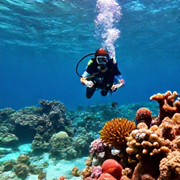 Caribbean Holidays, Barbados Scuba Diving, Scuba diver exploring a colourful coral reef in clear turquoise water off Barbados