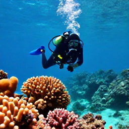 Caribbean Holidays, Barbados Scuba Diving, Scuba diver exploring a colourful coral reef in clear turquoise water off the coast of Barbados