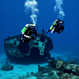 Caribbean Holidays, Barbados Scuba Diving, Scuba divers swimming beside the Stavronikita shipwreck on a clear Barbados reef