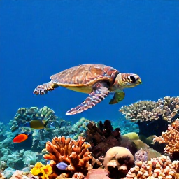 Caribbean Holidays, Barbados Scuba Diving, Sea turtles swimming above a colourful coral reef with tropical fish in Barbados