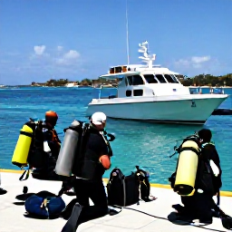 Caribbean Holidays, Barbados Scuba Diving, Small dive boat leaving a sunny Barbados harbour with divers preparing their equipment