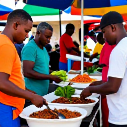Caribbean Holidays, Barbados September, Barbadian cooks preparing traditional food at a lively local market, with flying fish, spices and fresh tropical produce