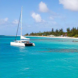 Caribbean Holidays, Barbados September, Barbados coastal scene in September with a catamaran on clear blue water, snorkellers near a reef and a sandy beach in the background