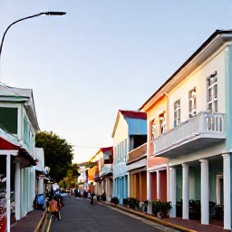 Caribbean Holidays, Barbados September, Historic Bridgetown street in Barbados with colourful buildings, colonial architecture, local shops and pedestrians in warm afternoon light