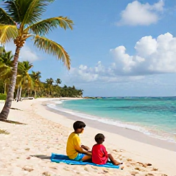 Caribbean Holidays, Barbados September Holidays, A happy family relaxing on a sunny Barbados beach in September, with calm turquoise water, soft sand and gently swaying palms