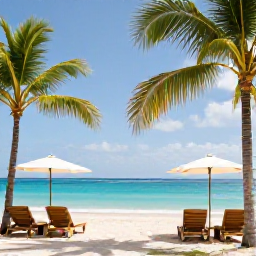 Caribbean Holidays, Barbados September Holidays, A relaxed all-inclusive beachfront resort in Barbados in September, with palm trees, sun loungers and calm turquoise sea
