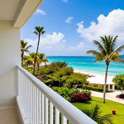 Caribbean Holidays, Barbados Solo Holidays, Comfortable Barbados hotel balcony overlooking a tropical garden and the Caribbean Sea, suitable for a solo holiday