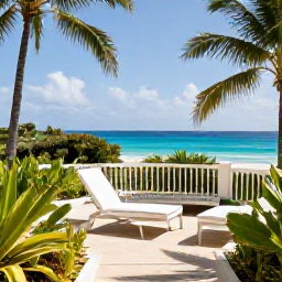 Caribbean Holidays, Barbados Solo Holidays, Comfortable Barbados hotel terrace overlooking a tropical garden and the Caribbean Sea in February