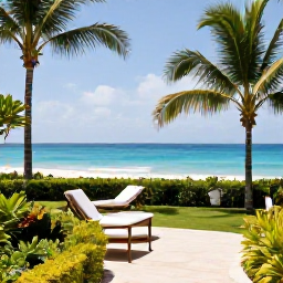 Caribbean Holidays, Barbados Solo Holidays, Comfortable Barbados hotel terrace overlooking a tropical garden and the Caribbean Sea, suitable for a solo holiday
